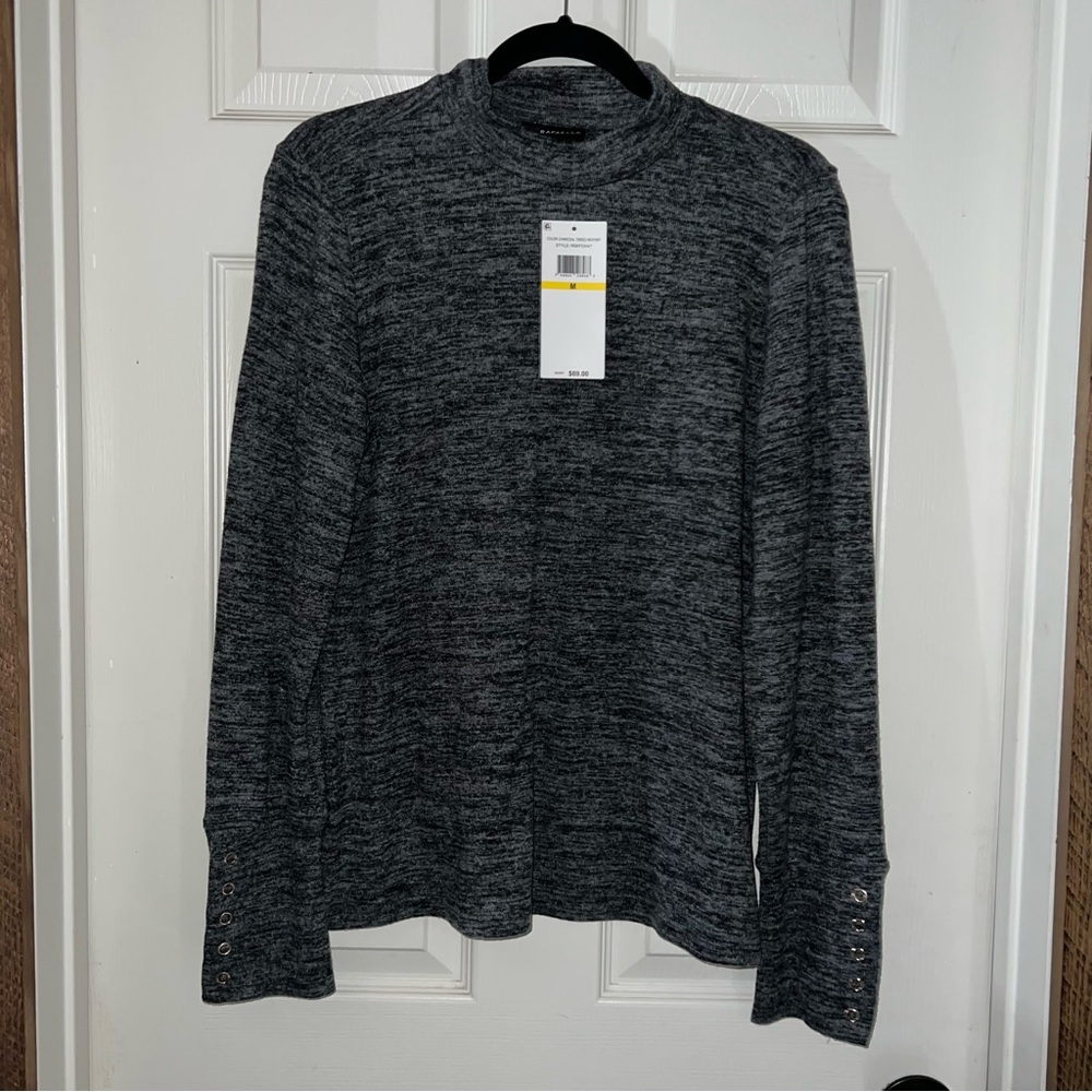 NWT Rafaella Long Sleeve Snap Sleeve Heather Gray Mock Neck Sweater Size Medium